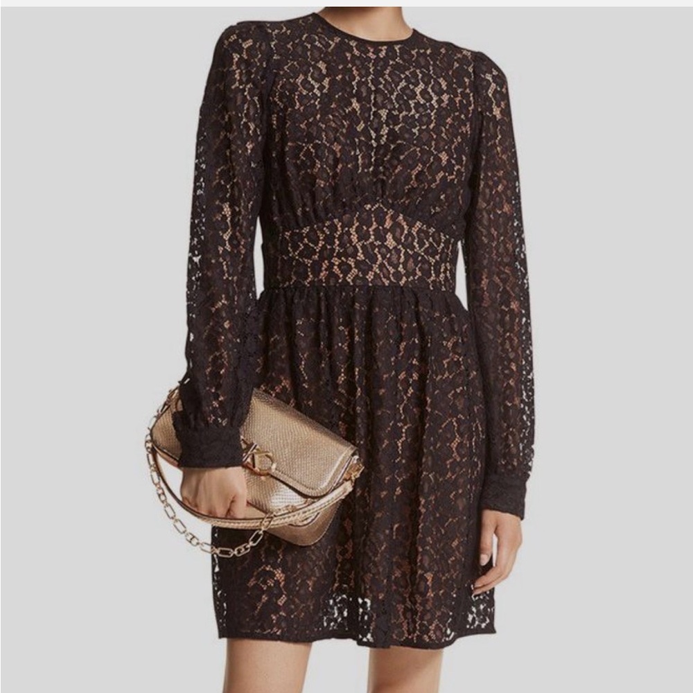 Michael Kors Women's Black Leopard Corded Lace Loose Fit Mini Dress